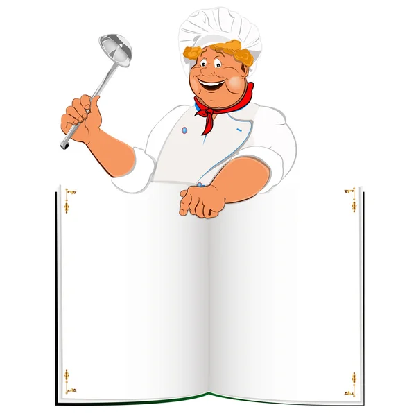 Funny Chef and book menu for Gourmet — Stock Photo, Image