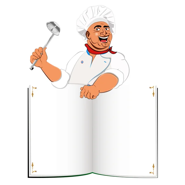 Grappige chef-kok en boek menu voor fijnproevers — Stockfoto