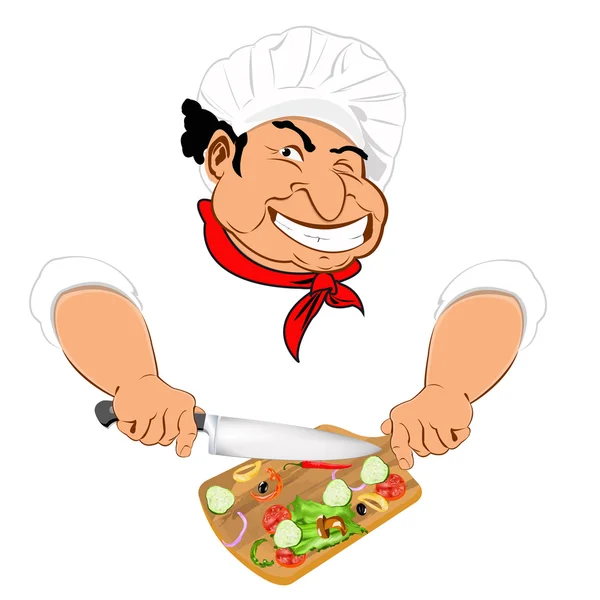 滑稽厨师和新鲜蔬菜成分为素食沙拉 — 图库照片