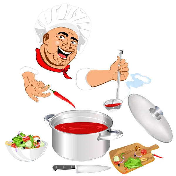 Grappige chef-kok en verse plantaardige gerechten voor fijnproevers — Stockfoto