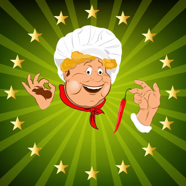 Funny Chef and Spicy burning red pepper chilli — Stock Photo, Image