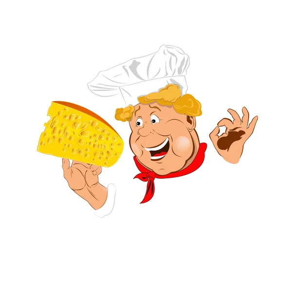 Grappige chef-kok en natuurlijke swiss zuivel cheese.emblem — Stockfoto