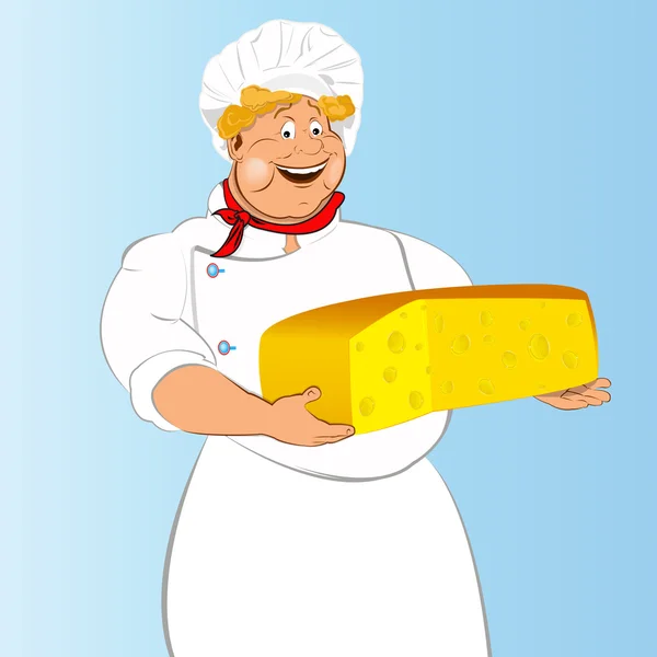 Chef engraçado e queijo leiteiro suíço Natural — Fotografia de Stock