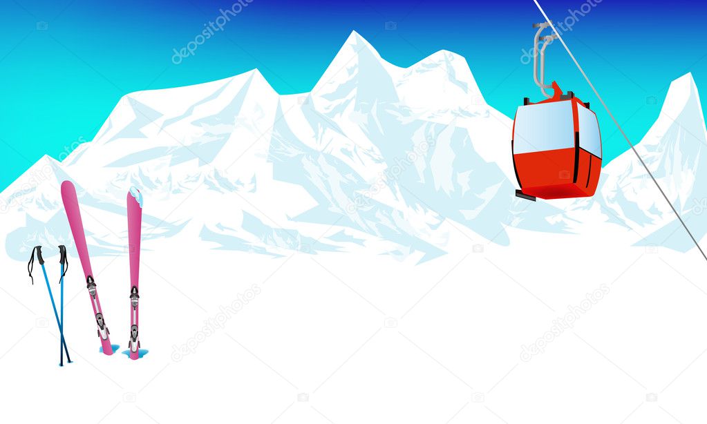 Winter extreme sports skiing rest in Alpine resorts. Vector