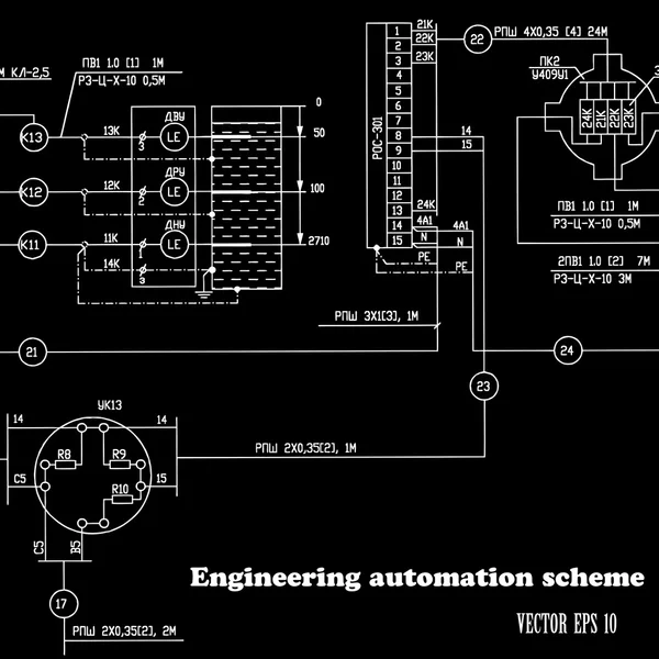 Engineering ontwerpschema automatisering op een zwarte background.vector — Stockvector