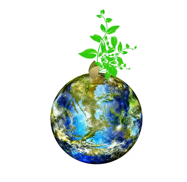 Dia da Terra.Planta jovem verde e globo Terra — Fotografia de Stock