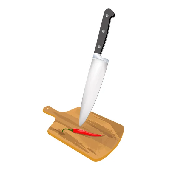 Beyaz zemin üzerinde bıçak ve kırmızı biber biber — Stok fotoğraf
