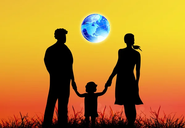 Glad familj och världen planet earth.earth dag — Stockfoto