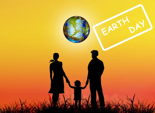 Szczęśliwe rodziny i świata planety earth.earth day.vector — Wektor stockowy