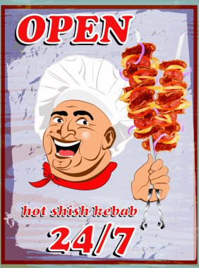 chef.vector resimde lezzetli taze nefis şiş kebap poster