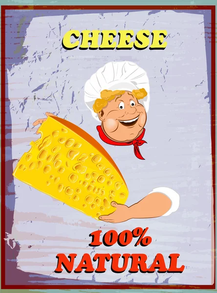 Delicioso queijo fresco saboroso da ilustração Chef.Poster.Vector — Vetor de Stock
