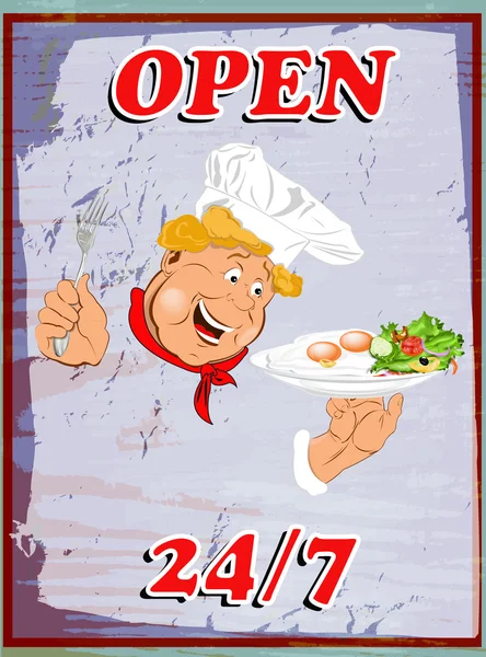 Lekker vers heerlijke eten poster van chef-kok. vectorillustratie — Stockvector