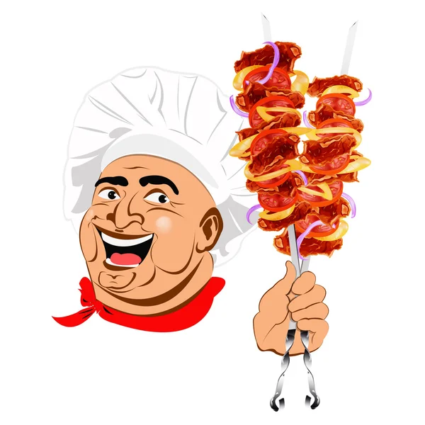 Cartaz de kebab shish delicioso quente fresco da ilustração Chef.Vector —  Vetores de Stock