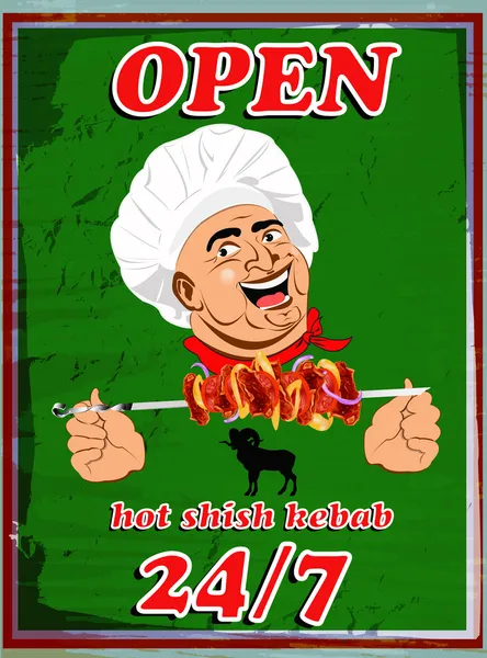 Fresh hot delicious kebab poster from Chef.Vector illustration — Stock Vector