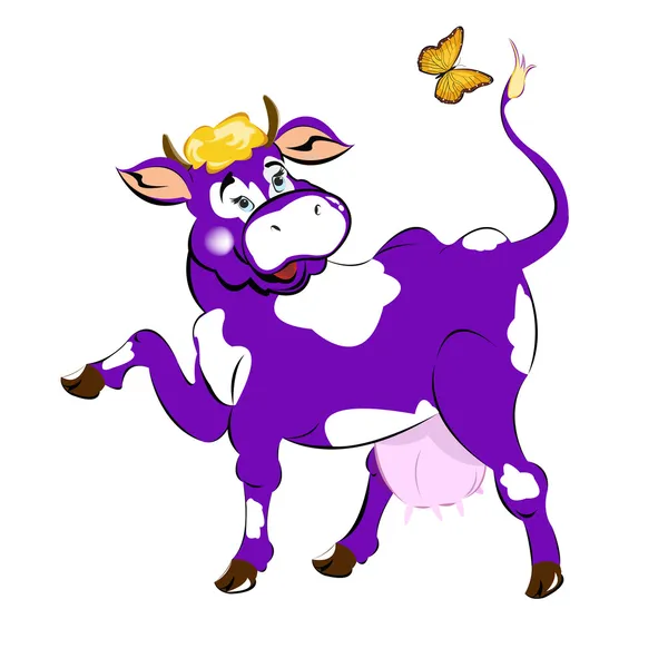 A purple cheerful cow on the white background — Stok fotoğraf