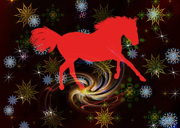 Nowy rok horse.festive kartki świąteczne — Zdjęcie stockowe