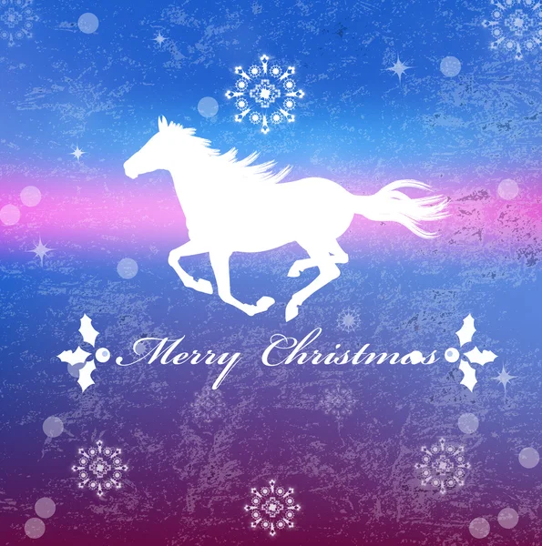 Az új év Horse.Vintage retro vektor karácsonyi kártya — Stock Vector