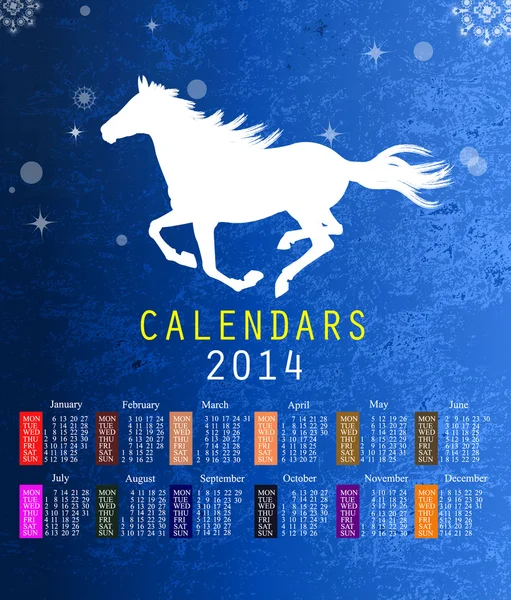 Il nuovo anno Horse.Calendar 2014 pennello testo su sfondo carta riciclare — Vettoriale Stock