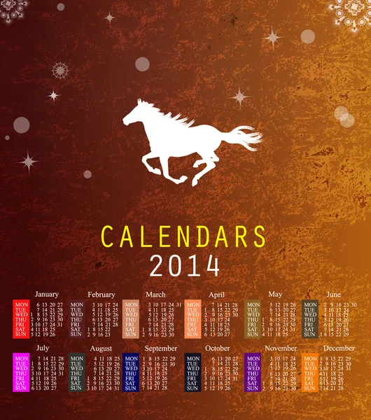 The New Year Horse.Calendar 2014 text paint brush on paper recycle background — Stock Vector