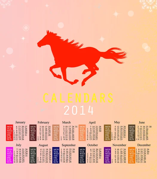 Le cheval de nouvelle année.Calendrier 2014 texte pinceau sur papier recycler fond — Image vectorielle