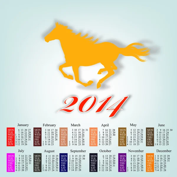 El caballo de Año Nuevo. Calendario 2014 — Vector de stock