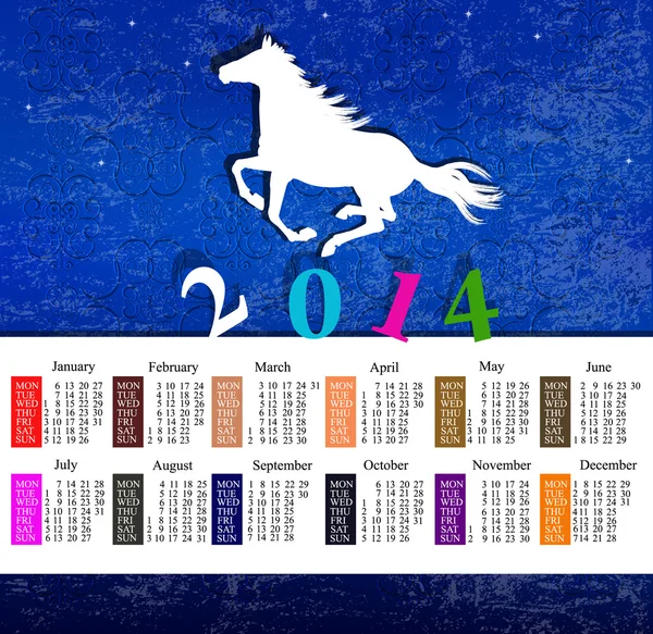 Nový rok koně. Kalendář 2014 — Stockový vektor