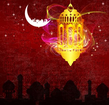 Ramazan kareem için parlak soyut gece arka plan ile Arapça lamba