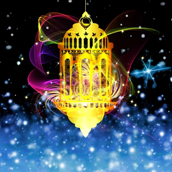 Арабская лампа с блестящим абстрактным ночным фоном для Рамадана Карима — стоковое фото