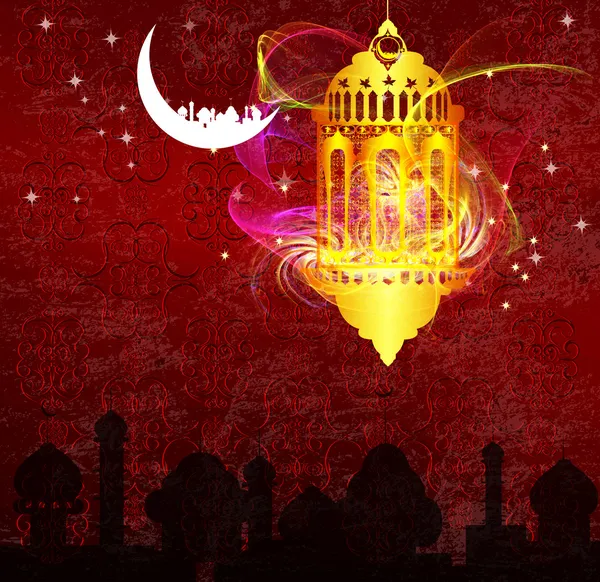 斋月贾巴尔闪亮的抽象夜晚背景上用阿拉伯文灯 — 图库照片