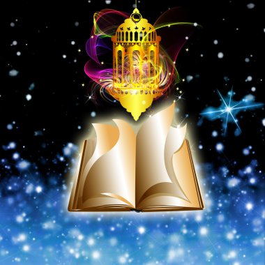Ramazan kareem için parlak ve eski kitap Özet gece arka plan ile Arapça lamba