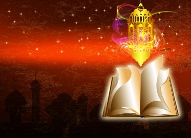 Ramazan kareem için parlak ve eski kitap Özet gece arka plan ile Arapça lamba