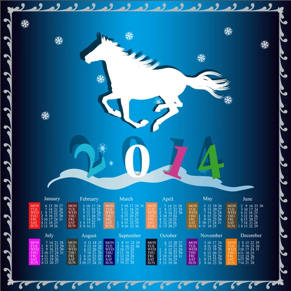 El caballo de Año Nuevo. Calendario 2014 — Vector de stock