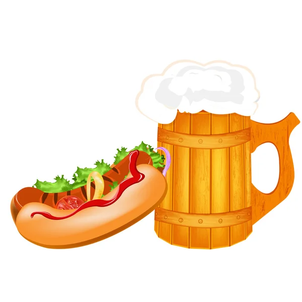 Best traditional fresh cold Beer and hotdog.Brewpub menu.Vector — Stock Vector