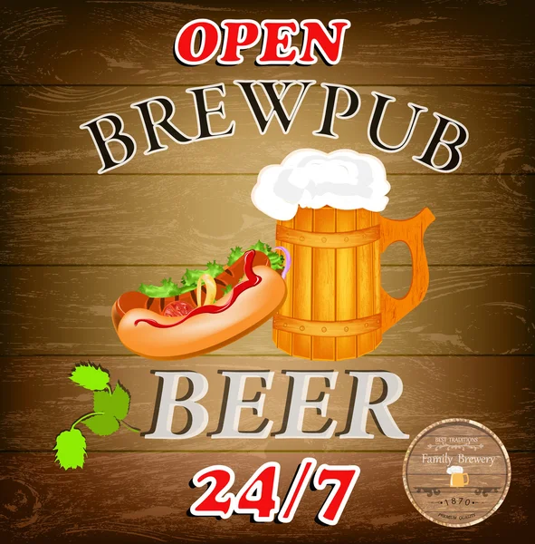 最高の伝統的な新鮮な冷たい beer.brewpub menu.vector — ストックベクタ