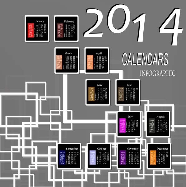 创意快乐新 2014 年。信息图表日历 — 图库矢量图片