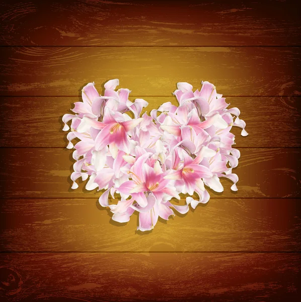花瓣粉红色百合美丽的抽象花朵心。创意婚礼卡 — 图库照片