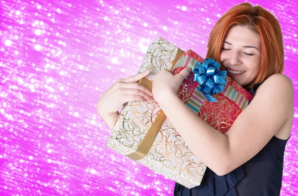 Le donne felici strega scatole gift.Christmas e Capodanno regali di festa per le donne belle — Foto Stock