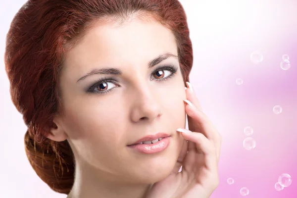 Hygiene Skin Face. Youth and Skin Care.Face Beauty Young Girl — Stock Photo, Image