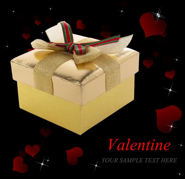 Golden Gift Box in Valentine Day. Holiday Border — стоковое фото