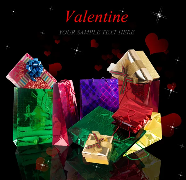 Gifts in Valentine Day.Beautiful Holidays Card — Stock Photo, Image