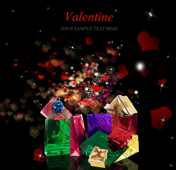 Gifts in Valentine Day. Beautiful Holidays Card — стоковое фото