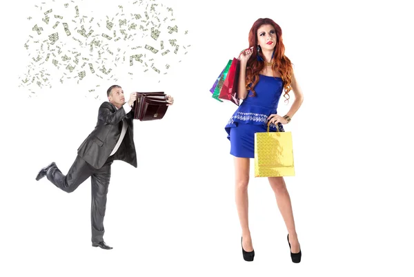 Businessman collects money for Holiday Gifts his Girlfriend — Stock Photo, Image