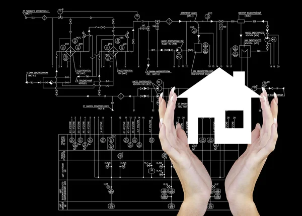 Engineering technische industriële ontwerpen voor nieuw huis — Stockfoto