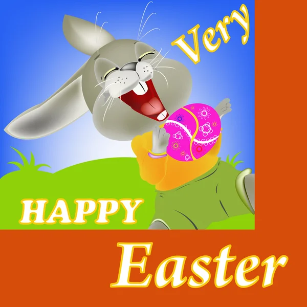 Coelho feliz e comida de páscoa. Férias Feliz Easter.Vector —  Vetores de Stock