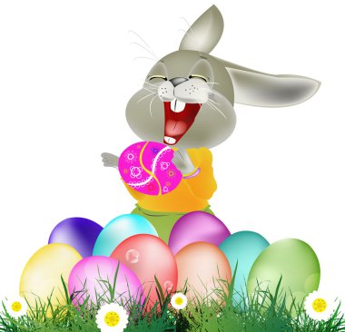mutlu tavşan ve Paskalya yumurta üzerinde beyaz background.holiday mutlu easter.vector