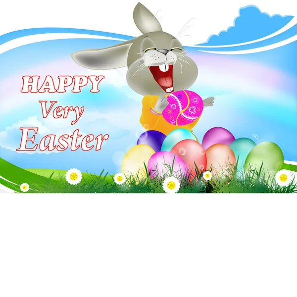 Glückliches Kaninchen und Ostereier.Feiertag glückliches Oster.Vektor — Stockvektor