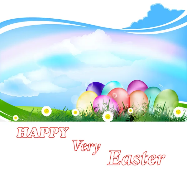 Œufs de Pâques sur l'herbe verte.Vacances Happy Easter.Vector — Image vectorielle