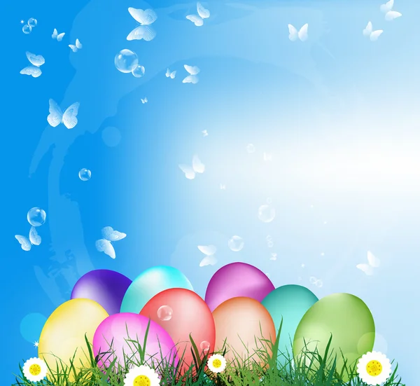 Œufs de Pâques sur l'herbe verte.Vacances Happy Easter.Vector — Image vectorielle