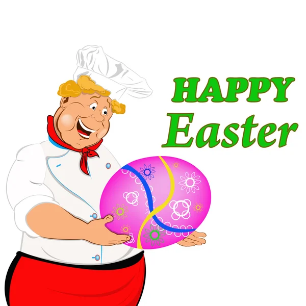 Happy Chef with Easter Egg.Holidays Food.Easter.Vector — Stock Vector