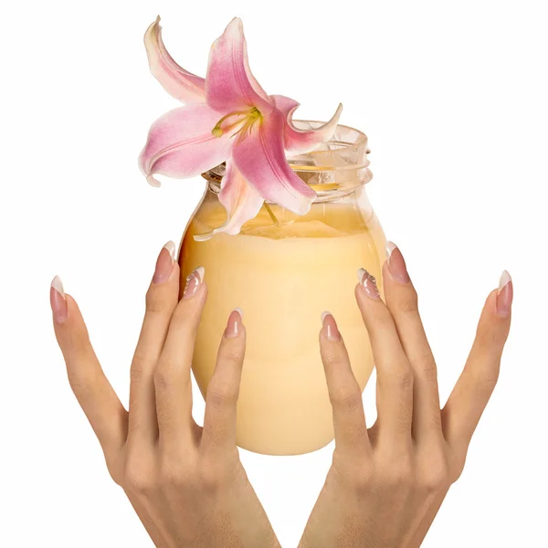 Natürliche Blütencreme für die Hautpflege weiblich.spa — Stockfoto